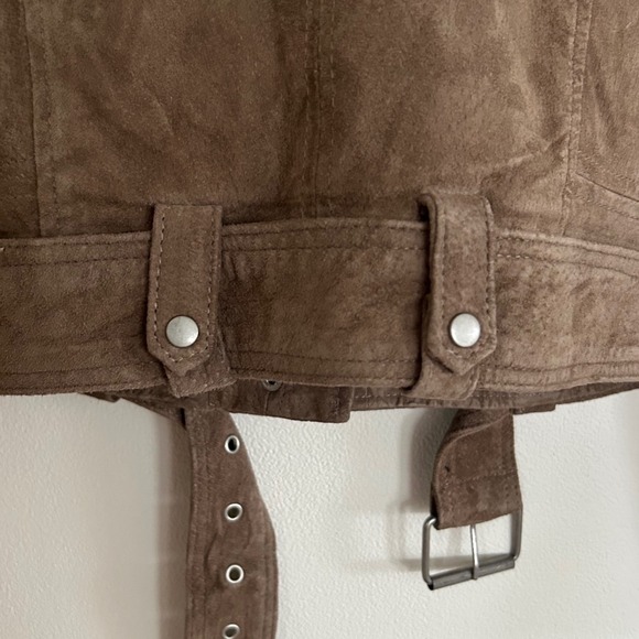 BLANKNYC Brown Suede Leather Moto Jacket Biker Style Buckle Belt Size Medium - Picture 7 of 11